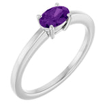10K Gold Oval Natural Amethyst Solitaire Ring - White Gold