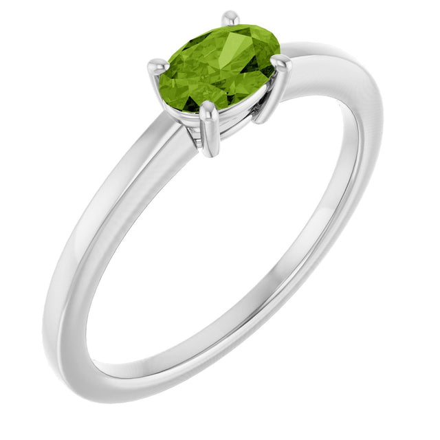 10K Gold Oval Natural Peridot Solitaire Ring - White Gold