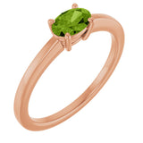 14K Gold Oval Natural Peridot Solitaire Ring – 6x4mm - Rose Gold