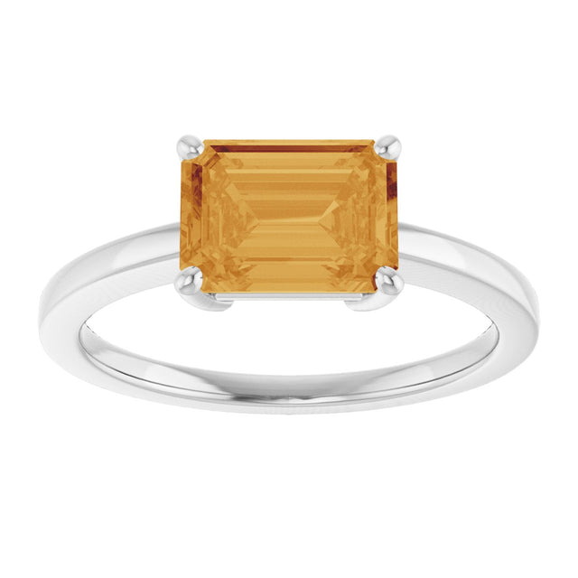 Platinum Emerald Natural Citrine Solitaire Ring - view 3