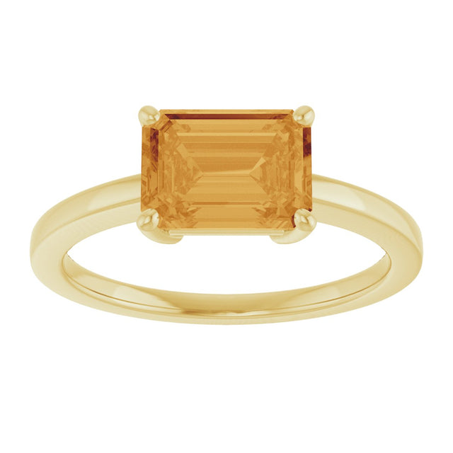 14K Gold Emerald Natural Citrine Solitaire Ring - Yellow Gold - view 3