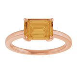 14K Gold Emerald Natural Citrine Solitaire Ring - Rose Gold - view 3