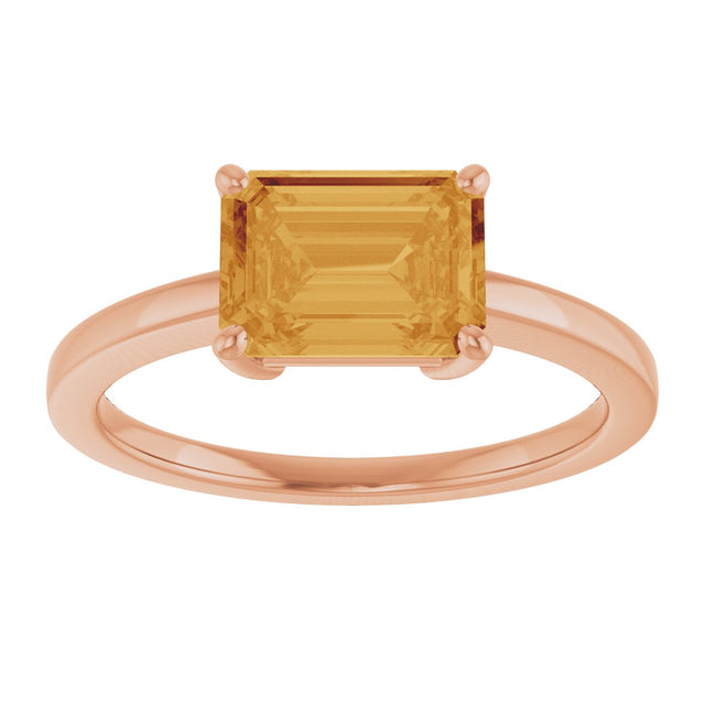 14K Gold Emerald Natural Citrine Solitaire Ring - Rose Gold - view 3