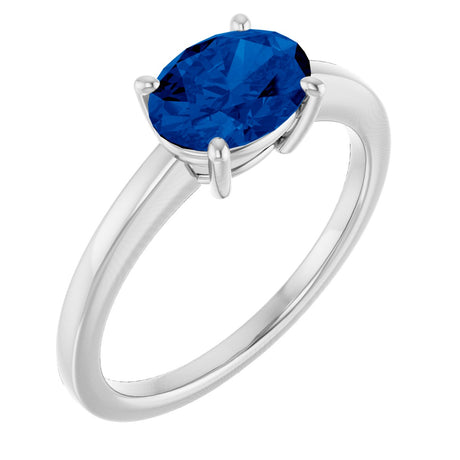 Platinum Oval Lab-Grown Blue Sapphire Solitaire Ring