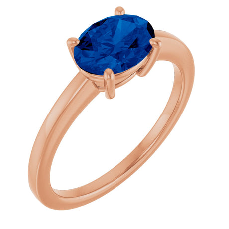 14K Gold Oval Lab-Grown Blue Sapphire Solitaire Ring - Rose Gold