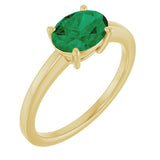 10K Gold Oval Lab-Grown Emerald Solitaire Ring - Yellow Gold