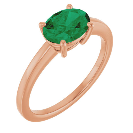 14K Gold Emerald Lab-Grown Emerald Solitaire Ring - Rose Gold
