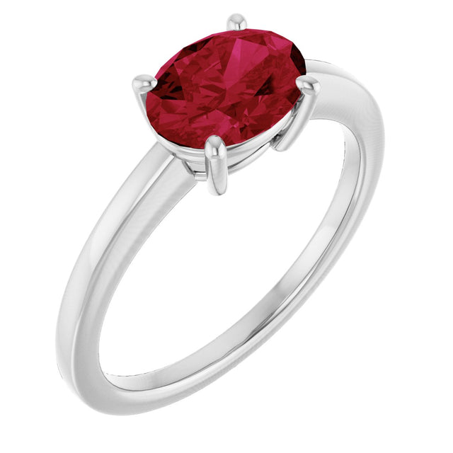 10K Gold Oval Lab-Grown Ruby Solitaire Ring - White Gold
