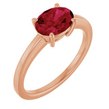 14K Gold Oval Lab-Grown Ruby Solitaire Ring - Rose Gold