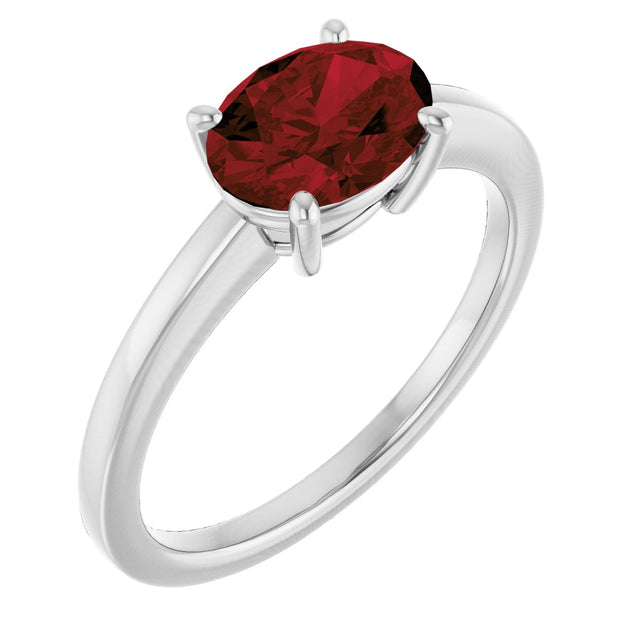 10K Gold Oval Natural Mozambique Garnet Solitaire Ring - White Gold
