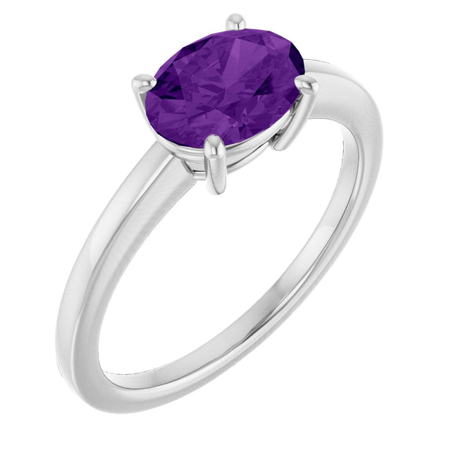 10K Gold Oval Natural Amethyst Solitaire Ring - White Gold