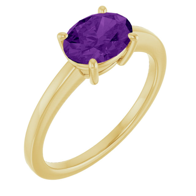 10K Gold Oval Natural Amethyst Solitaire Ring - Yellow Gold