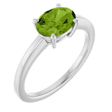 10K Gold Oval Natural Peridot Solitaire Ring - White Gold