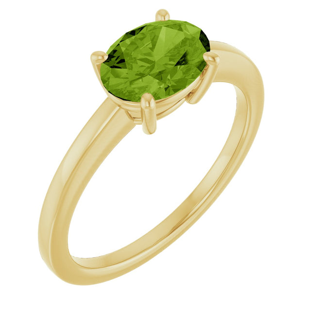 10K Gold Oval Natural Peridot Solitaire Ring - Yellow Gold