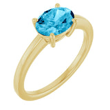 10K Gold Oval Natural Aquamarine Solitaire Ring - Yellow Gold