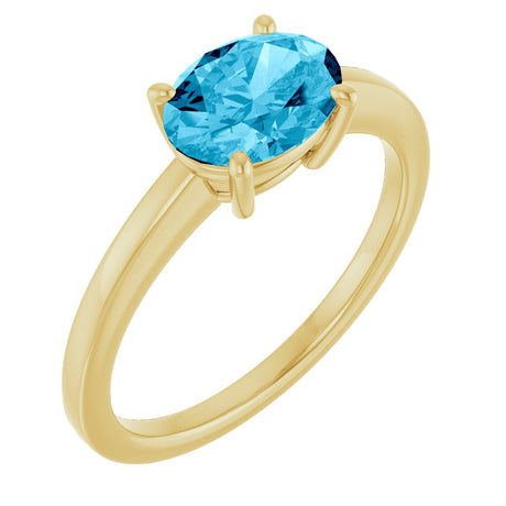 10K Gold Oval Natural Aquamarine Solitaire Ring - Yellow Gold