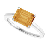 14K Gold Emerald Natural Citrine Solitaire Ring - White Gold - view 5
