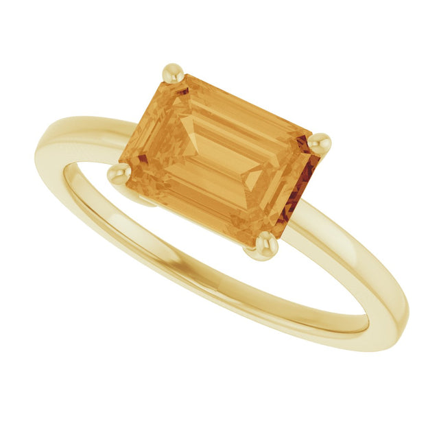 14K Gold Emerald Natural Citrine Solitaire Ring - Yellow Gold - view 5