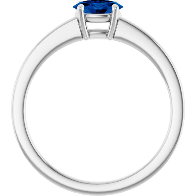 10K Gold Oval Lab-Grown Blue Sapphire Solitaire Ring - White Gold - view 2