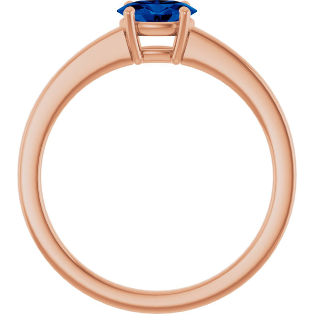 14K Gold Oval Lab-Grown Blue Sapphire Solitaire Ring - Rose Gold - view 2