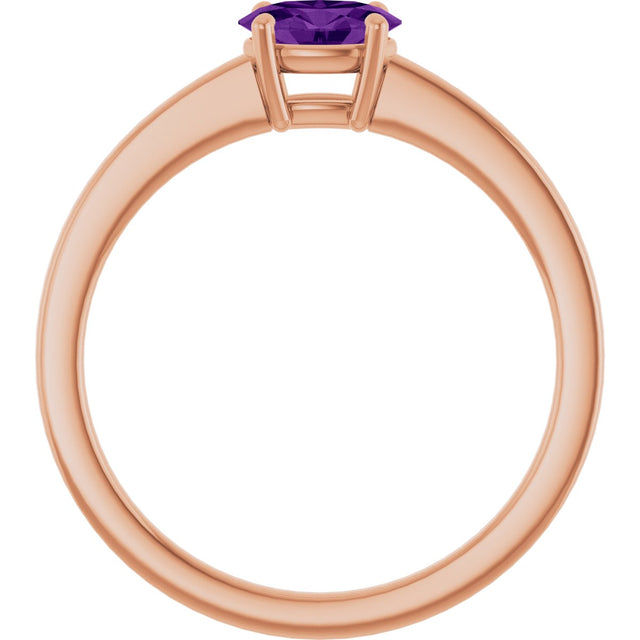 14K Gold Oval Natural Amethyst Solitaire Ring - Rose Gold - view 2