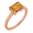 14K Gold Emerald Natural Citrine Solitaire Ring - Rose Gold