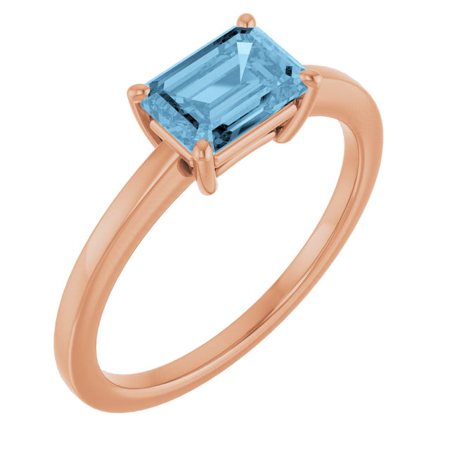 14K Gold Oval Natural Sky Blue Topaz Solitaire Ring - Rose Gold