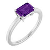 10K Gold Oval Natural Amethyst Solitaire Ring - White Gold