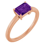 14K Gold Oval Natural Amethyst Solitaire Ring - Rose Gold