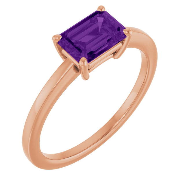 14K Gold Oval Natural Amethyst Solitaire Ring - Rose Gold