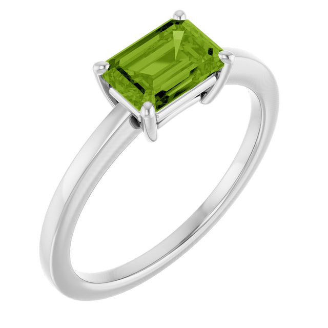 10K Gold Oval Natural Peridot Solitaire Ring - White Gold
