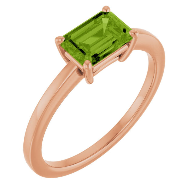 14K Gold Oval Natural Peridot Solitaire Ring – 6x4mm - Rose Gold