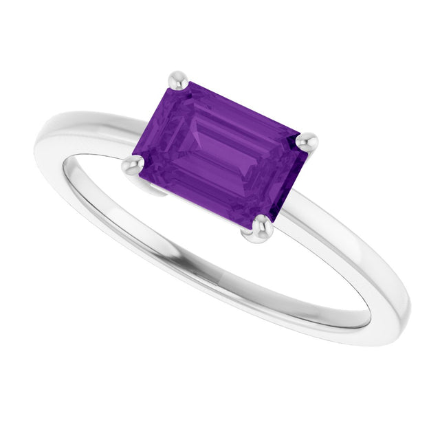 10K Gold Oval Natural Amethyst Solitaire Ring - White Gold - view 5