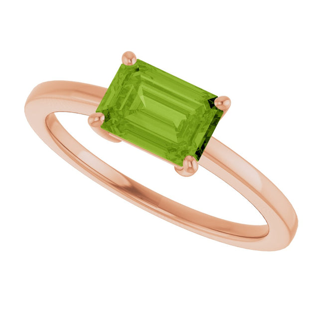 14K Gold Oval Natural Peridot Solitaire Ring – 6x4mm - Rose Gold - view 5