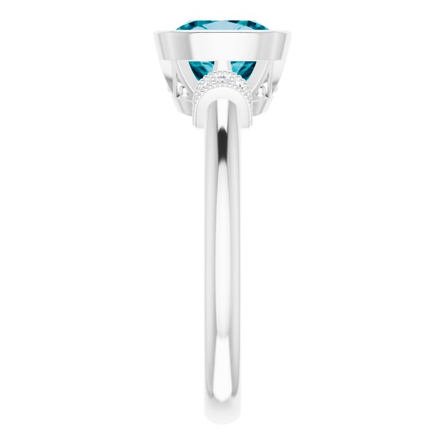 14K Gold Cushion Natural Checkerboard London Blue Topaz & Natural Diamond Bezel-Set Accented Ring - White Gold - view 4
