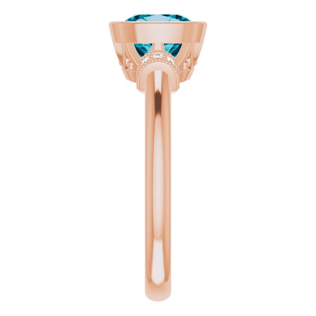 14K Gold Cushion Natural Checkerboard London Blue Topaz & Natural Diamond Bezel-Set Accented Ring - Rose Gold - view 4