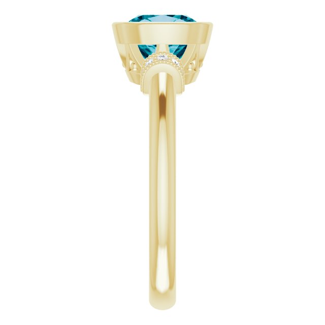 14K Gold Cushion Natural Checkerboard London Blue Topaz & Natural Diamond Bezel-Set Accented Ring - Yellow Gold - view 4