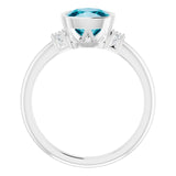 14K Gold Cushion Natural Checkerboard London Blue Topaz & Natural Diamond Bezel-Set Accented Ring - White Gold - view 2