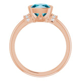 14K Gold Cushion Natural Checkerboard London Blue Topaz & Natural Diamond Bezel-Set Accented Ring - Rose Gold - view 2