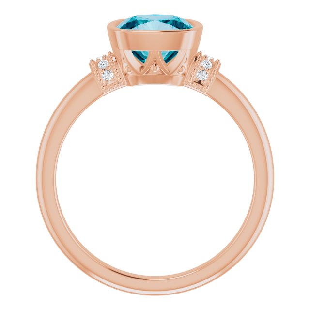 14K Gold Cushion Natural Checkerboard London Blue Topaz & Natural Diamond Bezel-Set Accented Ring - Rose Gold - view 2