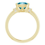 14K Gold Cushion Natural Checkerboard London Blue Topaz & Natural Diamond Bezel-Set Accented Ring - Yellow Gold - view 2