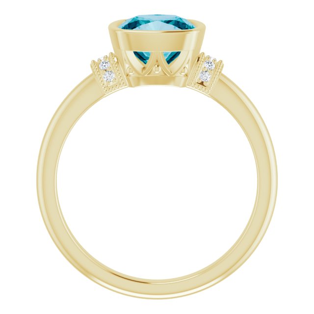 14K Gold Cushion Natural Checkerboard London Blue Topaz & Natural Diamond Bezel-Set Accented Ring - Yellow Gold - view 2