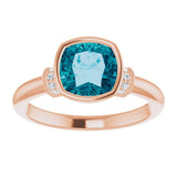 14K Gold Cushion Natural Checkerboard London Blue Topaz & Natural Diamond Bezel-Set Accented Ring - Rose Gold - view 3