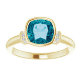14K Gold Cushion Natural Checkerboard London Blue Topaz & Natural Diamond Bezel-Set Accented Ring - Yellow Gold - view 3