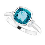 Platinum Cushion Natural Checkerboard London Blue Topaz & Natural Diamond Bezel-Set Accented Ring - view 5