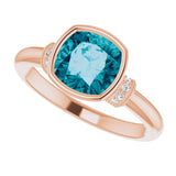 14K Gold Cushion Natural Checkerboard London Blue Topaz & Natural Diamond Bezel-Set Accented Ring - Rose Gold - view 5