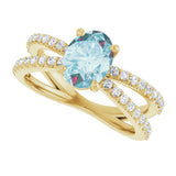 14K Gold Oval Natural Sky Blue Topaz & Natural Diamond Accented Ring – 8x6mm - Yellow Gold - view 5