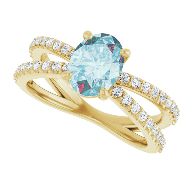 14K Gold Oval Natural Sky Blue Topaz & Natural Diamond Accented Ring – 8x6mm - Yellow Gold - view 5