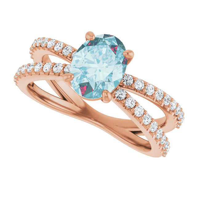 14K Gold Oval Natural Sky Blue Topaz & Natural Diamond Accented Ring – 8x6mm - Rose Gold - view 5