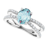 14K Gold Oval Natural Sky Blue Topaz & Natural Diamond Accented Ring – 8x6mm - White Gold - view 5